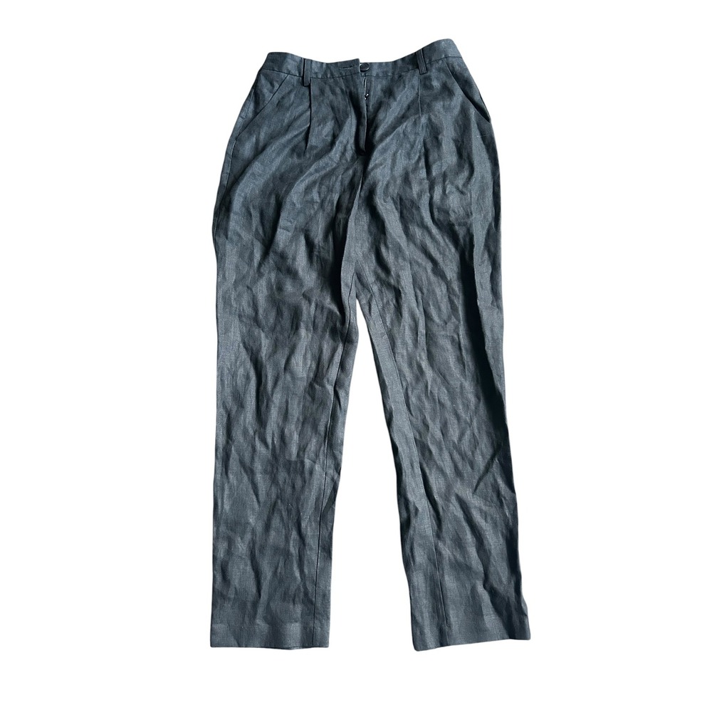 Mara Hoffman Linen Chino Pants Pleated‎ High Rise Straight Leg Charcoal Black 6